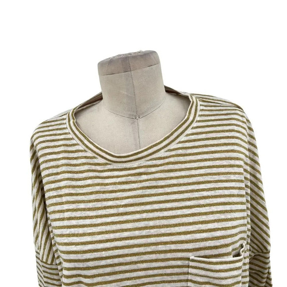 Boden Ottilie Linen Jersey Top Gold Ivory Stripe Size US 14 - Picture 3 of 12
